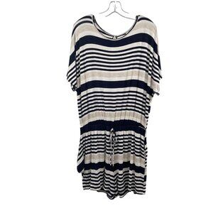 JODIFEL Womens Striped Romper Short Sleeve Tie Waist Size 1X Blue/Multi